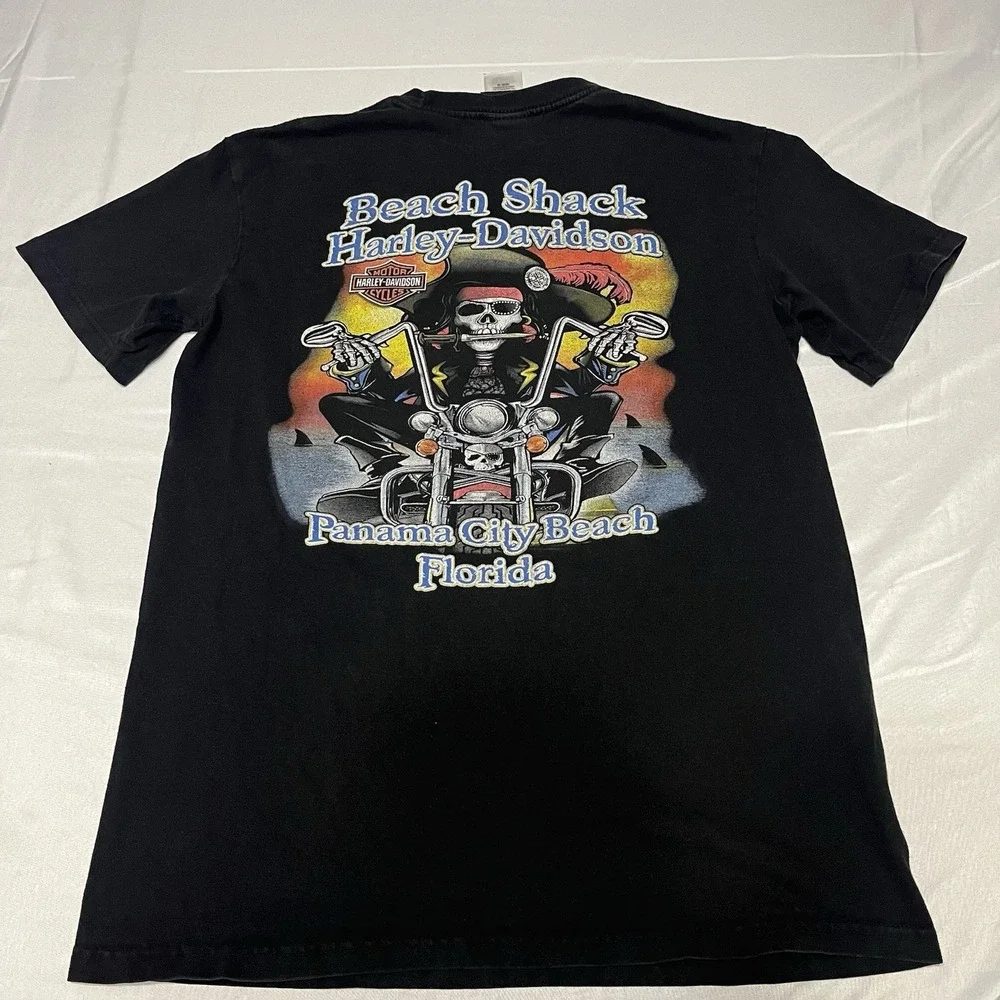 Harley Davidson t shirt Men's Size M Black Panama City Beach Florida Pirate Bike